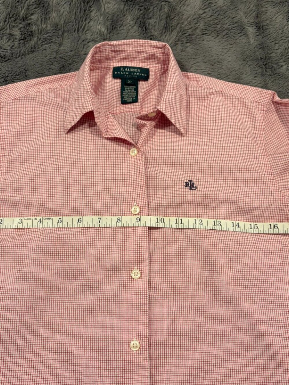 Lauren Ralph Lauren red gingham button-down shirt, size women's 2P - Picture 4 of 8